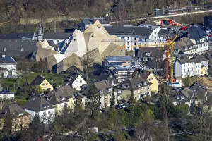 Aerial view, futuristic building cath