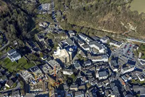 Aerial view, futuristic building cath