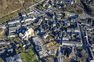 Aerial view, futuristic building cath