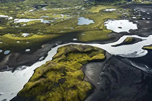 Aerial view, glacial river of Skafta