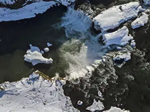 Aerial view, Gooafoss waterfall from above