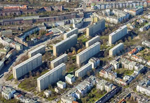 Aerial view of the Grindel high-rise buildings