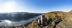 Aerial view, Gutenfels Castle in Kaub on the Rhine