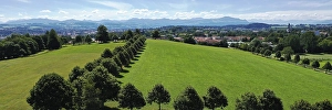 Aerial view of Haldebuckel in Kempten with a view of the Alps