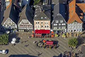 Aerial view, half-timbered houses at Unna market
