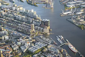 Aerial view of Hamburg harbour with Elbe
