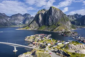 Aerial view, Hamnoy, Reinefjord with mountains