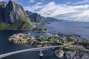 Aerial view, Hamnoy, Reinefjord with mountains