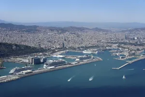 Aerial view of the harbour, Barceloneta and old town