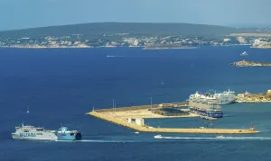 Aerial view, harbour with cruise ship