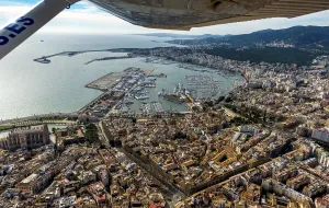 Aerial view, harbour Port de Palma with view of town and old town