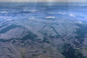 Aerial view Harz with Brocken, forest dieback