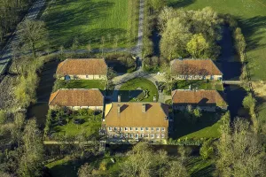 Aerial view, Haus Venne, castle complex and moated castle