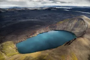 Aerial view, Hnausapollur crater lake or volcano caldera