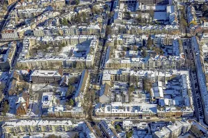 Aerial view, housing estate and monuments