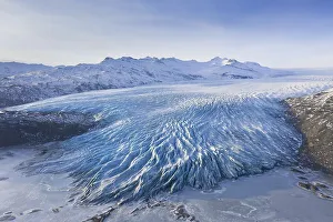 Aerial view over ice tongue Falljoekull in winter