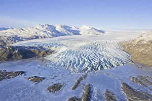 Aerial view over ice tongue Falljoekull in winter