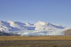 Aerial view over ice tongue Falljoekull in winter