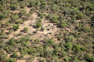 Aerial view of the indigenous village of El Escrito in the forests of the Gran Chaco