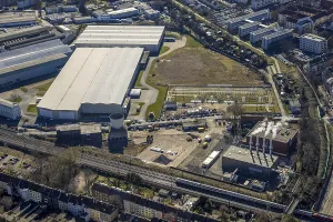 Aerial view, industrial area WeiBenburger StraBe with fallow land