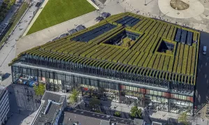 Aerial view, Ingenhoven-Tal green building Ko-Bogen II
