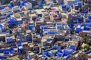 Aerial view of Jodhpur, also known as Blue City due to the vivid blue-painted Brahmin houses around Mehrangarh Fort
