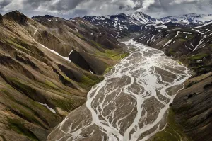 Aerial view, Joekulgilkvisl braided river