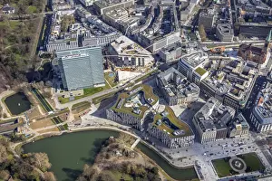 Aerial view, Ko-Bogen II construction site next to Schaspielhaus Dusseldorf construction site
