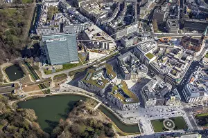 Aerial view, Ko-Bogen II construction site next to Schaspielhaus Dusseldorf construction site