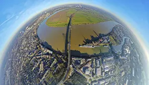 Aerial view, Krefeld-Uerdingen bridge over the river Rhine