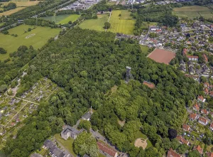 Aerial view, KunstWald Teutoburgia with winding tower of the former colliery Teutoburgia Schacht 1