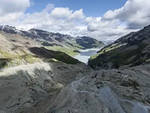 Aerial view, Lac de Dix, reservoir in the Valais Alps