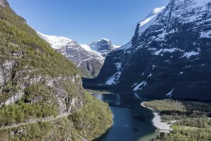 Aerial view of lake Lovatnet (or: Loenvatnet)