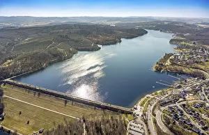 Aerial view, Lake Sorpe with dam wall