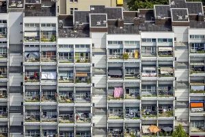 Aerial view, Living balconies on Hannibal I building on Bornstrasse
