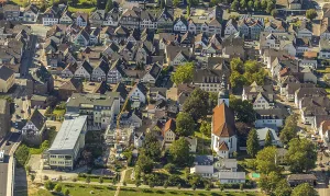 Category Cities DE Prints: Aerial view, local view, catholic church St