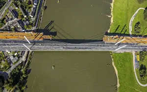 Aerial view, major construction site motorway A40 Rhine bridge Neuenkamp