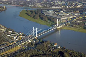 Aerial view, major construction site Rhine bridge Neuenkamp with motorway A40 over the river Rhine