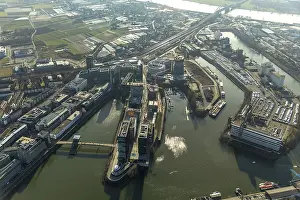 Aerial view, media harbor, Rhine