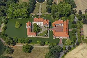 Aerial view, moated castle, house Borg