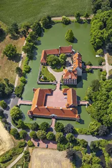 Aerial view, moated castle, house Borg