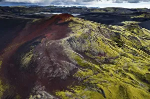 Aerial view, moss-covered Craters of Laki or Lakagigar