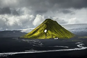 Aerial view, moss-covered Maelifell Mountain
