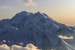 Category Mountain Landscapes Prints: Aerial view of Mount Denali against the light