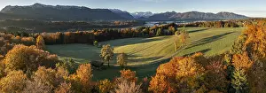 Aerial view of a mountain landscape in autumn