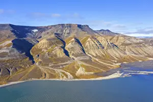 Aerial view over the mountains of Skansbukta in the outer Billefjorden