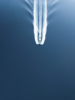 Category Scandinavia Prints: Aerial view, moving boat in the North Atlantic