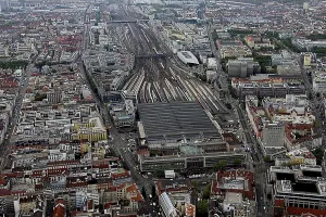 Aerial view of Munich Central Station and surroundings