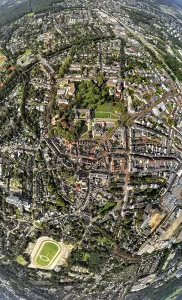 Aerial view, municipal park and castle Dinslaken with town hall