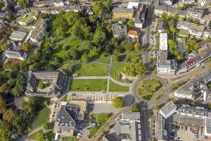 Aerial view, municipal park, Dinslaken Castle and Palace